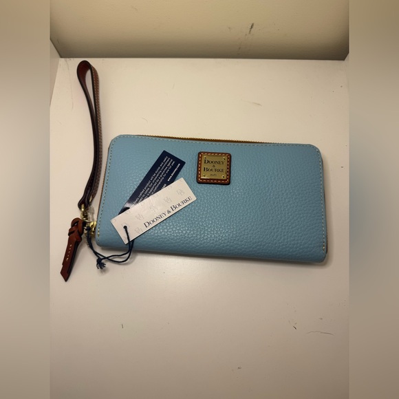 Dooney & Bourke Handbags - Dooney & Bourke Wristlet Pebble Grain Zip Around Blue Brown Leather